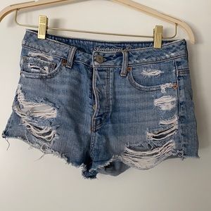 Heavily distressed American eagle denim shorts